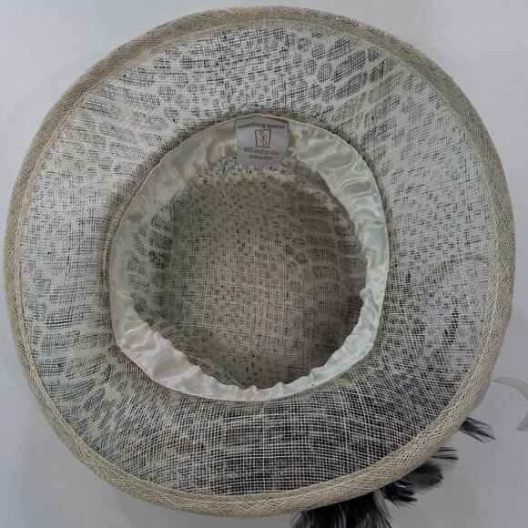 Animal Print Wide Brim Hat Black & cream/White Feather By Something Special - Picture 14 of 16